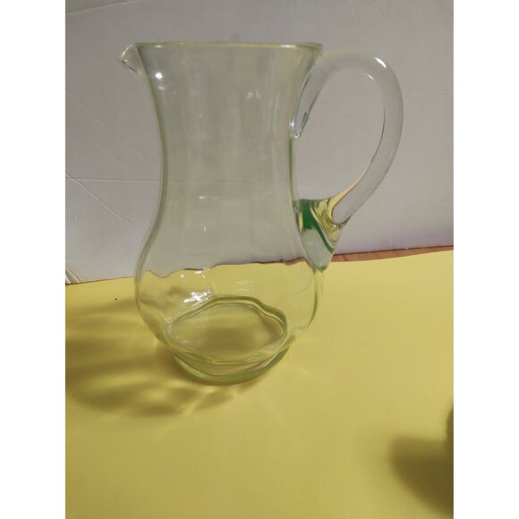 Large Antique vaseline uranium glass art deco water pitcher 9", ca 1930 - Picture 4 of 10